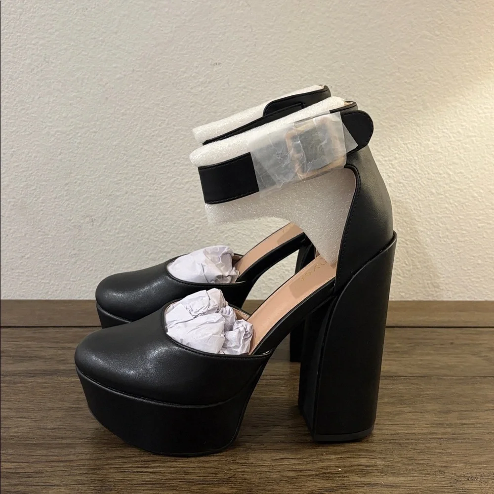 NIB [Lurnyet] Dreamer Black Platform Ankle Strap Platform Chunky Heels Women’s 7 - Picture 5 of 12